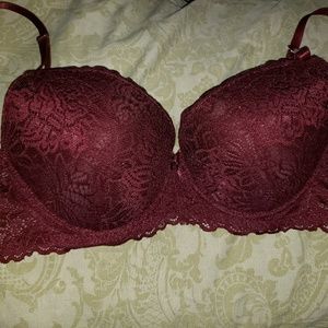 Burgundy lace push up bra